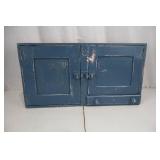 Wall Cabinet - Blue Painted Wood with 2 Doors & Drawer