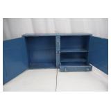 Wall Cabinet - Blue Painted Wood with 2 Doors & Drawer
