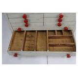 Jewelry Box Cabinet - White Painted Wood with Red Knobs