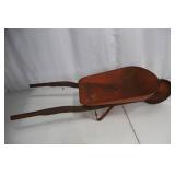 Wheelbarrow - Vintage Metal, Orange-Painted, Single Wheel