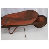 Wheelbarrow - Vintage Metal, Orange-Painted, Single Wheel