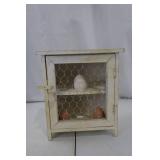 Miniature Chicken-Egg Cabinet - White Wood With Chicken Wire Door