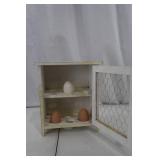 Miniature Chicken-Egg Cabinet - White Wood With Chicken Wire Door