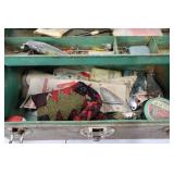 Fishing tackle box & rusted chest - Vintage green tackle box with lures
