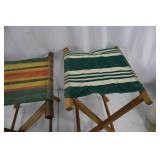 Folding Stools - Wooden Frames with Striped Fabric Seats
