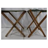 Folding Stools - Wooden Frames with Striped Fabric Seats