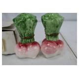 Radish Salt & Pepper Shakers - Ceramic Green Tops Pink-White Roots