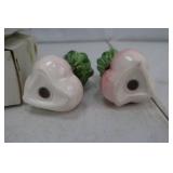 Radish Salt & Pepper Shakers - Ceramic Green Tops Pink-White Roots