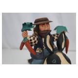 Wooden Folk Art Figure - Hunter on Rabbit with Herb Basket