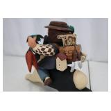 Wooden Folk Art Figure - Hunter on Rabbit with Herb Basket