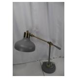 Desk Lamp - Adjustable Arm with Brass Hardware & Gray Shade