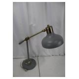 Desk Lamp - Adjustable Arm with Brass Hardware & Gray Shade