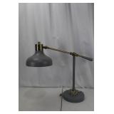 Desk Lamp - Adjustable Arm with Brass Hardware & Gray Shade