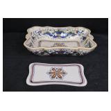 Serving Dish with Lid - Majolica Floral Pattern (Blue/Yellow)