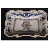 Serving Dish with Lid - Majolica Floral Pattern (Blue/Yellow)