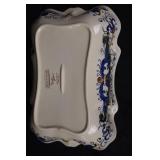 Serving Dish with Lid - Majolica Floral Pattern (Blue/Yellow)
