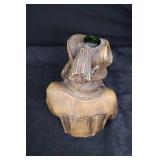 Wooden Carved Sailor Bust - Pipe & Green Glass Hat Inlay
