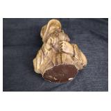 Wooden Carved Sailor Bust - Pipe & Green Glass Hat Inlay