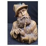 Wooden Carved Sailor Bust - Pipe & Green Glass Hat Inlay