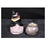 Salt & Pepper Shaker Set - Witch Figure & Frog Jar (Ceramic) 1992