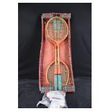 Badminton Rackets - Vintage Wood Frame Pair in Plaid Box