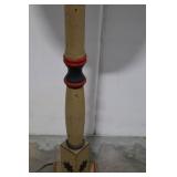 Floor Lamp - Vintage Painted Wood with Star Base & Red Shade