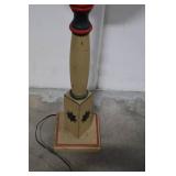 Floor Lamp - Vintage Painted Wood with Star Base & Red Shade