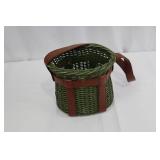 Green Wicker Basket Bag with Brown Leather Straps