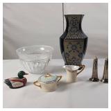 Lot of Glass  Plated salt and pepper shaker  Italian made vase