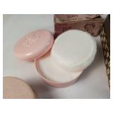 Made in MPLS Katherine Noble empty vintage cosmetic containers -  hairpins  some cosmetic containers full  thigh high NIB Cotton USA socks