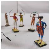 15 pc Rare Bull Fighting Set Miniature Clay and Wire Figures