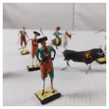 15 pc Rare Bull Fighting Set Miniature Clay and Wire Figures
