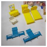 Little Red Riding Hood (porcelain) and other childrens toys, games, Vintage Mattell doll house furniture (1968)