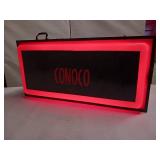 Lighted Conoco Advertising Sign - Two Sided - Works! Dimensions are approx 22 x 12 Inches
