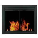 Pleasant Hearth Black Powder Coated Glass Fireplace Screen