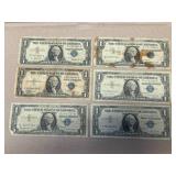 6 Washington One Dollar Silver Certificates