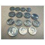 Bicentennial Ike Dollar, 10 Kennedy Half Dollars & 4 Bicentennial Quarters