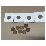 4 1943 Steel Wheel Pennies & 8 1950