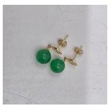 14K Gold & Jade Asian Earrings- 2.6 grams
