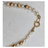14K Gold, Pearl, & Gold Bead Bracelet- 8", 3.14 grams