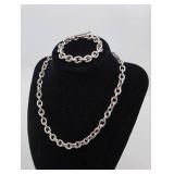 Sterling Silver Chain Link Necklace & Bracelet- 70.5 grams