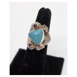 Sterling Silver, Garnit, & Chalcedony Sajen Ring- Size 6, 16.25 grams