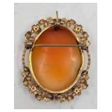 Vintage 12K Carved Shell Cameo Brooch Pin