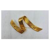 Vintage Monet Gold Toned Ribbon Brooch Pin