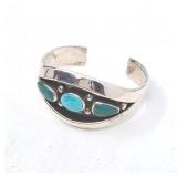 Vintage Navajo Sterling Silver Turquoise Wrist Cuff Bracelet