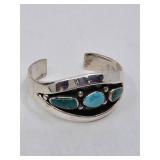 Vintage Navajo Sterling Silver Turquoise Wrist Cuff Bracelet