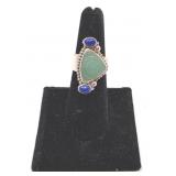 Sajen Sterling Silver Jade Lapis Ring - Size 6.5