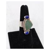 Sajen Sterling Silver Jade Lapis Ring - Size 6.5