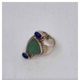 Sajen Sterling Silver Jade Lapis Ring - Size 6.5