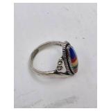 Vintage Native American Sterling Silver Ring with Inlaid Stones - Size 7.5
